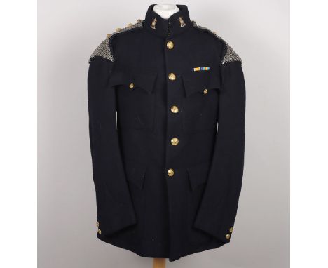 Hampshire Carabineers (Yeomanry) Officers Patrol Tunic, blue cloth four pocket patrol tunic with chain mail shoulder scales h