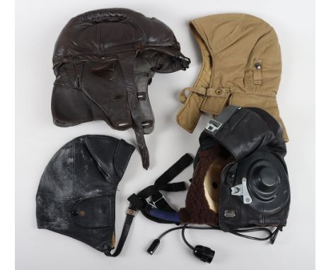 Grouping of Flying Helmets, including a 1980’s period Soviet Russian flight helmet with original ear cups, wiring loom with p