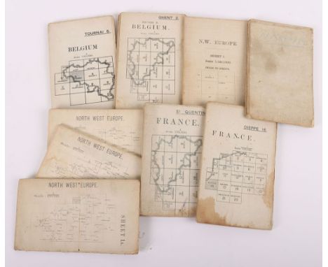 Nine WW1 Ordnance Survey Maps of Northern France and Flanders in small scale (1:100,000 & 250,000) as used in aircraft; from 