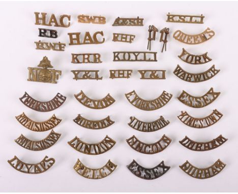 Selection of British Infantry Shoulder Titles, ROYALS, WARWICK (pre-1902), HAC, RHF pair, LIVERPOOL, RB, A&SH, Y&L, NORFOLK, 