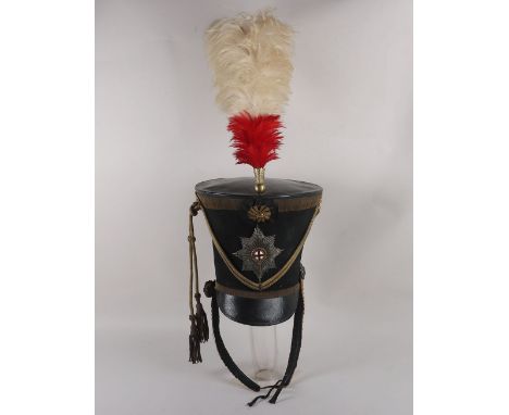 * Coldstream Guards Officers 1830 Pattern Shako, complete with silver gilt and enamelled frontal plate, sewn in cap lines, gr