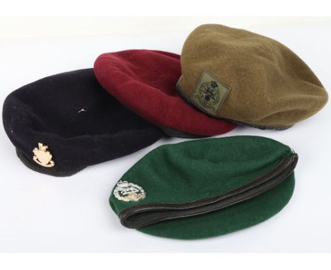 Grouping of Modern British Military Berets, including khaki wool beret with Princess of Wales Royal Regiment beret badge; Gre