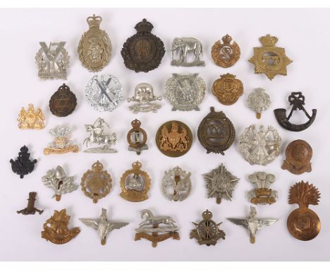 Quantity of Restrike British Cap Badges as found, with Leinster, Munster Fusiliers, 30th glengarry, 77th Canadian Militia, Li