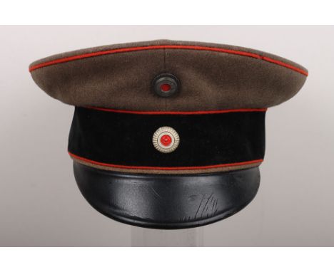 WW1 German M-1910 Hessen / Bremen Artillery & Technical Troops Officers Peaked Cap, good stiff top officers peaked cap with f
