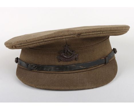 Great War Period 1st Royal Guernsey Militia Officers Service Dress Cap, fine example of an officers khaki stiff top peaked ca