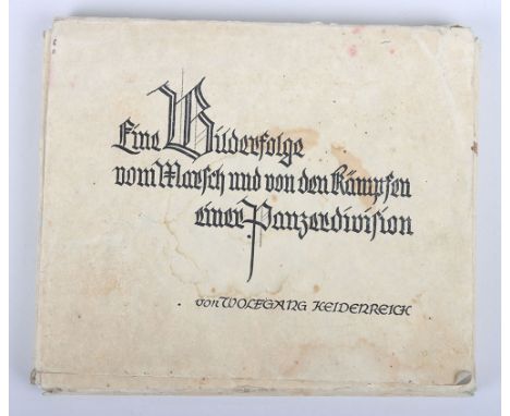 Folder with printed drawing as remembrance to a German Panzer Division. By Wolfgang Heiderreich. Over 100 slides with photos 