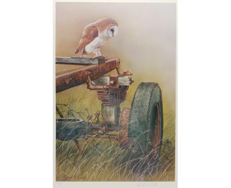 Robert E Fuller (British 1972-): 'Barn Owl on a Trailer', limited edition colour print signed and numbered 390/850  in pencil
