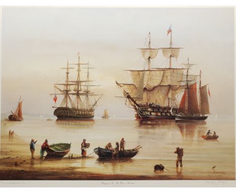 Michael J Whitehand (British 1941-): 'Shipping on the River Humber', artist's proof colour print signed in pencil 60cm x 81cm