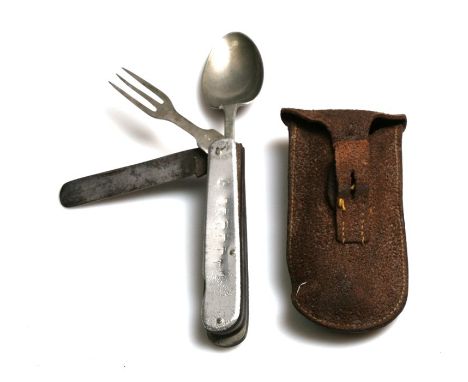 An Operation Market Garden casualty combination knife fork &amp; spoon set in its leather case belonging to Flying Officer (N