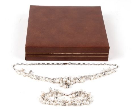 A 925 silver &amp; pearl necklace and matching bracelet.