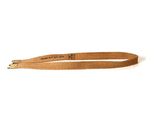 An unissued 08 Pattern .303 Rifle sling. Marked to the reverse with the War Department arrow and DRAKE &amp; Co 1915. 