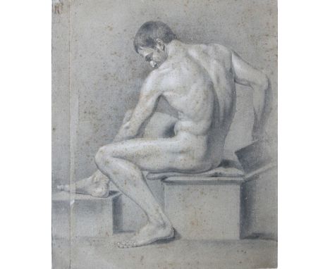 W Medland, a Georgian pencil sketch study of a man with inscription to verso stating 'I had this first medal for this drawing