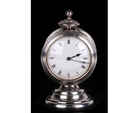 A large novelty silver eight Day mantle clock modelled as a period car headlamp. Birmingham 1903, makers mark for Synyer &amp