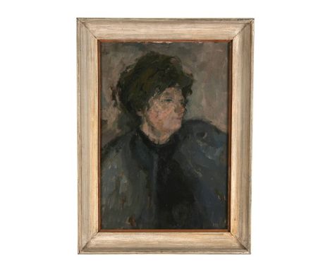 Anthony Morris (b1938) - Portrait Study No. 2 - portrait of a lady, initialled lower right, label to verso, oil on board, fra