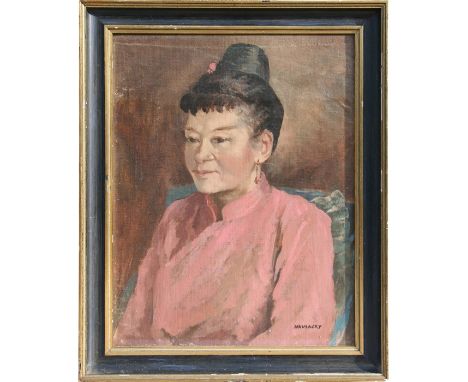 Philip Naviasky (British 1894-1983) - Portrait of Mrs Hua - signed lower right, oil on canvas laid on board, framed, 35 by 46