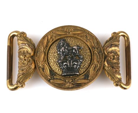 A 19th century Army Officers silver on brass waist belt buckle. Overall width 8.5cms (3.125ins)