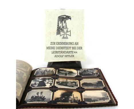 A WW2 LSSAH personal photograph album of the 1st SS Panzer Division Leibstandarte SS Adolf Hitler. There are approximately 13
