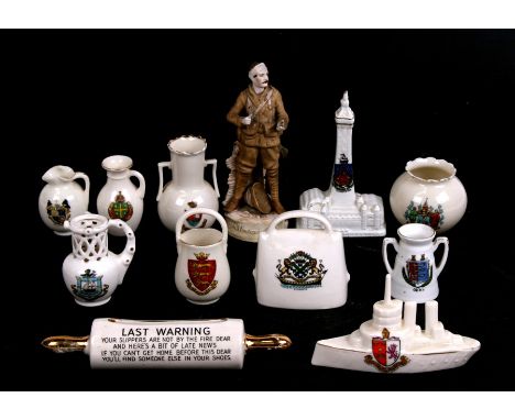 A WWI ceramic figure 'Gentleman in Khaki', 15cms (6ins) high; together with a quantity of crested ware.