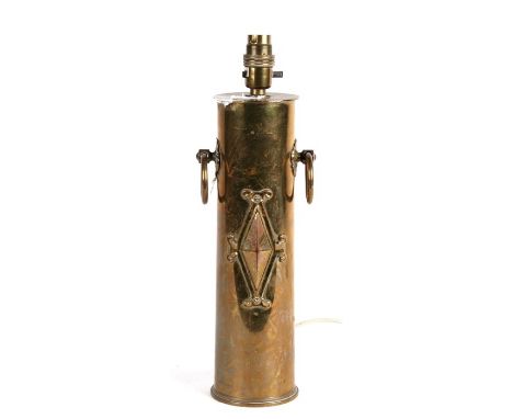 A WWI trench art shell case table lamp, 37cms (14.5ins) high.