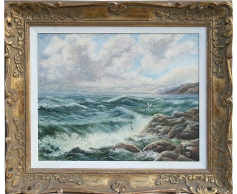 H L Kaps - Coastal Seascape - signed and dated 1959 lower right, oil on board, framed, 50 by 39cms (19.75 by 15.25ins).