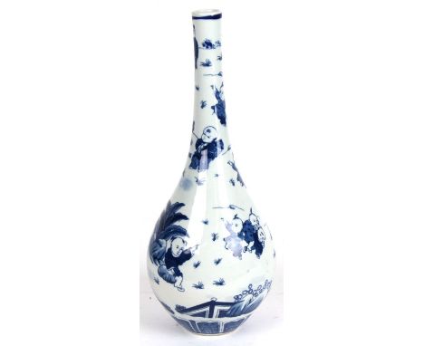 A Chinese blue &amp; white onion vase decorated with children playing, blue seal mark to underside, 31csm (12.25ins) high.