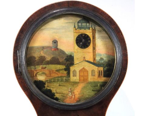 A 19th century painted clock picture / balloon mantle clock S Hayter movement, 37cms high, 23cm wide.