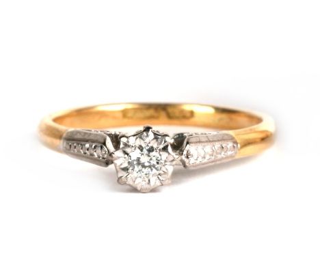 An early 20th century 18ct gold, platinum and diamond solitaire ring, 2.2g. Approx. UK size K. Condition ReportGood condition