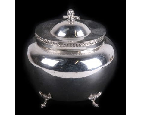 An Edwardian bombe shaped silver tea caddy,  138g. Birmingham 1904. 10cm  (4 ins) wide.