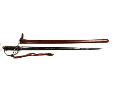 An Edwardian Royal Artillery sword in leather scabbard