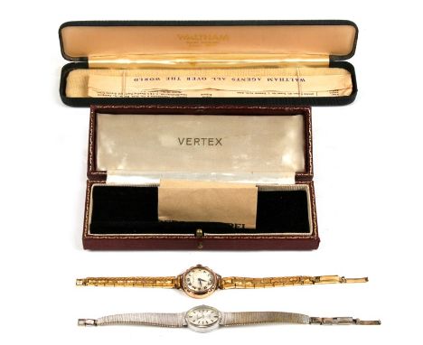 A ladies 9ct gold wristwatch, the mother of pearl dial having Arabic numerals; together with a ladies Waltham 17-jewel  Incab