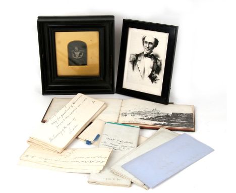 A pencil sketch book of maritime and harbour scenes by Rear Admiral Frederick Schomberg, together with a framed photograph of