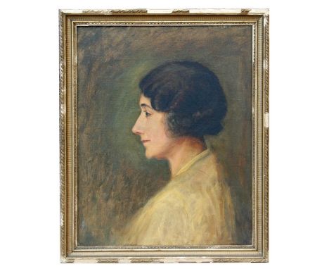 Early 20th century school - Portrait of a Lady in Profile - oil on canvas, framed, 40 by 50cms (15.75 by 19.5ins).
