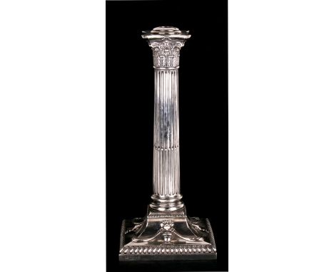 A large silver Corinthian column table lamp base, London 1900 with makers mark for West &amp; Son of Dublin. Engraved as a pr