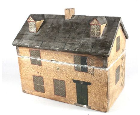 A Painted box / caddy in the form of a cottage