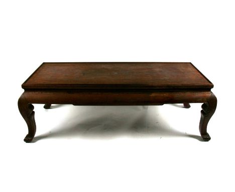 A Chinese hardwood low table, the top inlaid with silver wire