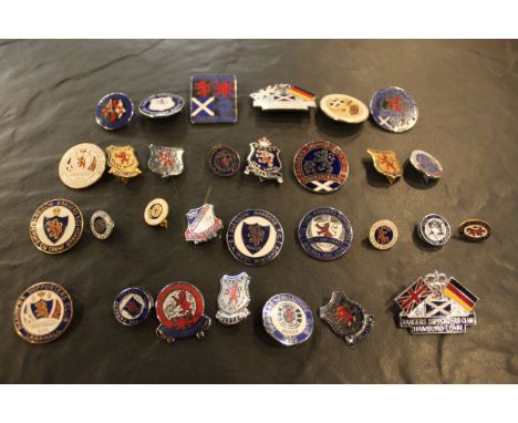 30 Glasgow Rangers supporters enamel badges for UK and European supporters clubs including Hamburg Loyal.