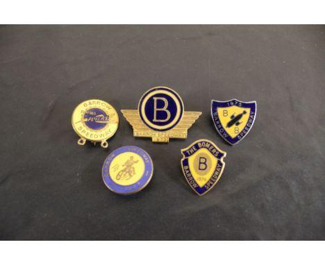 5 Barrow Bombers speedway supporters enamel badges. 