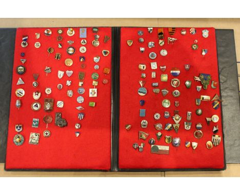 An album of 143 mostly Eastern European and Russian football supporters enamel badges, including a badge for SC Corithians Pa