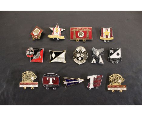 14 North East speedway supporters enamel badges including Teeside, Sunderland, Newcastle, Ashington, and Redcar.  