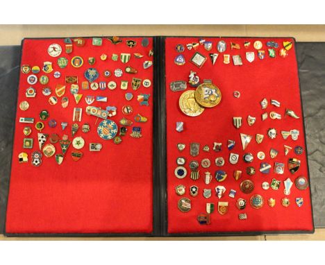 An album of 155 Russian, European and other football supporters enamel badges, including Beringen and Cruzeiro Bello Horizont