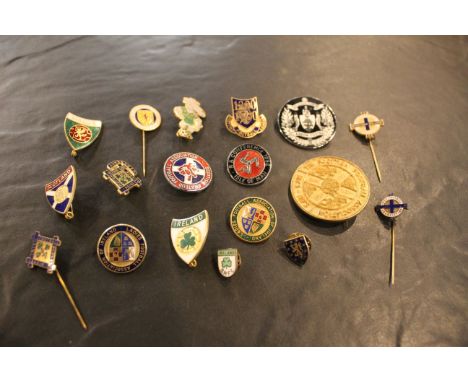 18 Home Nations football federations supporters enamel badges, including Northern Ireland, Isle of Man conference, Glasgow fo