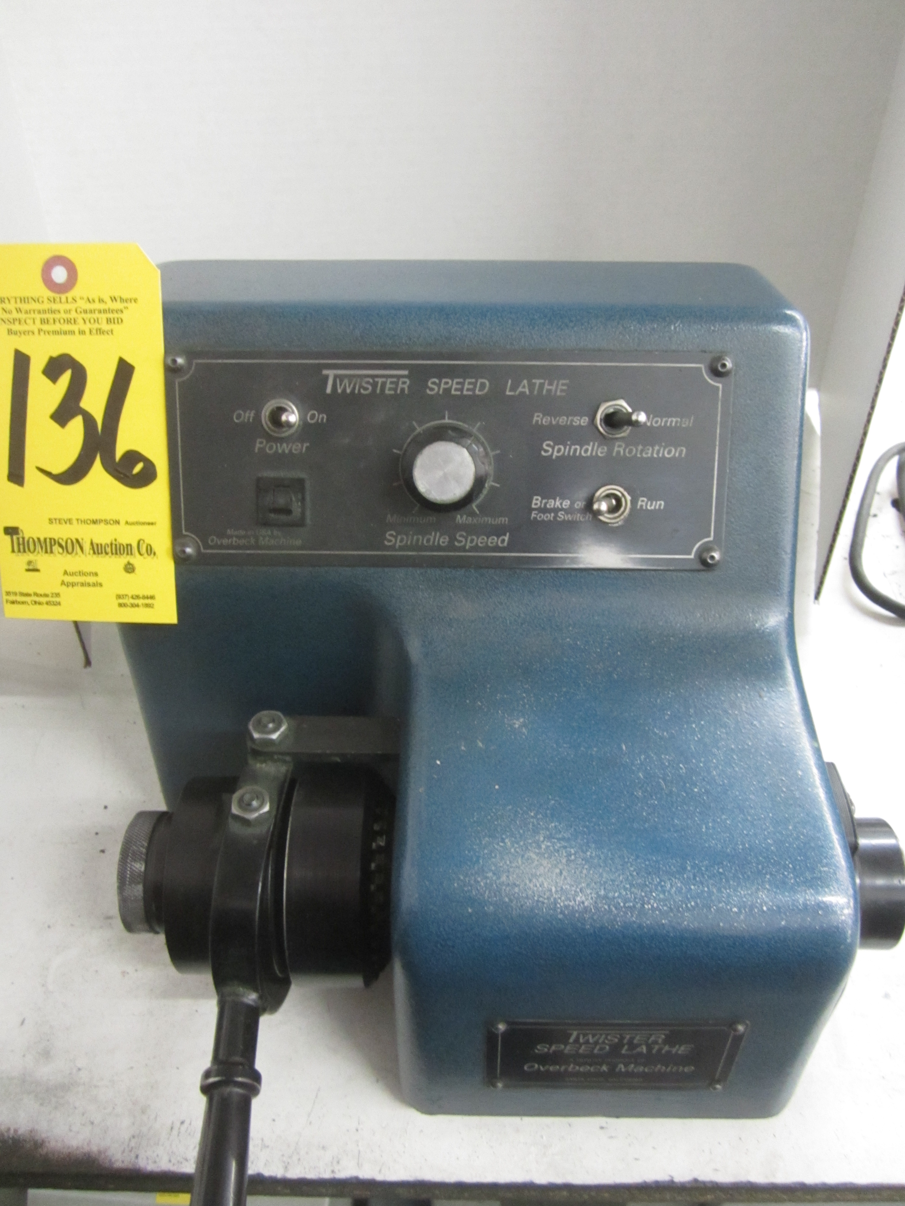 Overbeck Model LT-1B Twister Speed Lathe, s/n 1104, 115 Volt