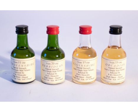 4 x R & J Brownie Cask Strength Miniatures including:Elginshire 15 Year Old - 61.4$% - 107.4 ProofOrcadian 15 Year Old - 58.6