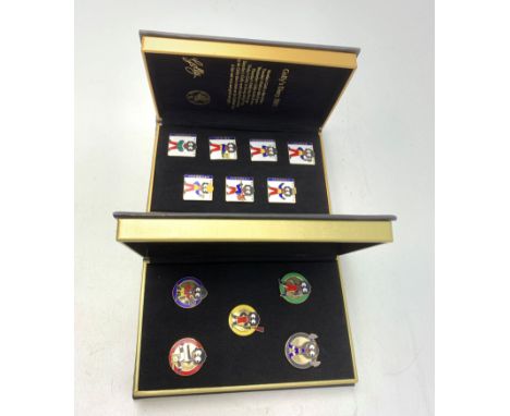 Two cased sets of Robertsons enamel Golly badges, The Gollympic Games, and Golly's Diary.  Condition Report Click here for fu