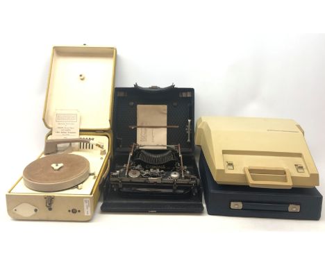 A Vintage cased Philips portable record player, Type AG9149, together with a vintage cased Smith Corona portable typewriter, 
