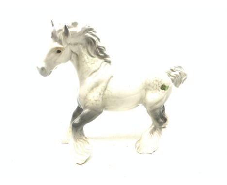 Two Beswick figurines, each modelled as a dapple grey Shire horse, each with printed mark beneath, tallest H21cm.  Condition 