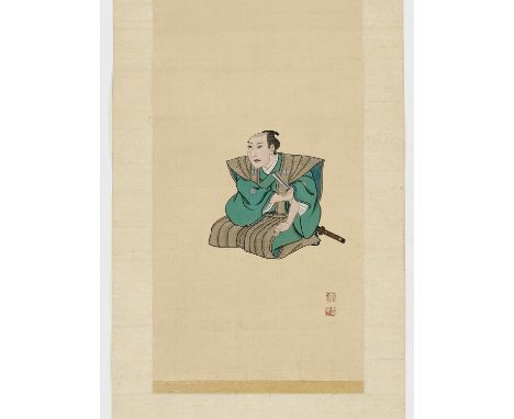   A KAKEJIKU OF A SAMURAI  Japan, 19th century, Edo period (1615-1868)    The scroll painting with lacquered wood roller ends