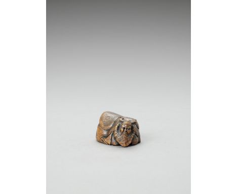   A WOOD SHUNGA OKIMONO-NETSUKE OF SHOKI AND OKAME  Unsigned  Japan, 19th century    Depicting Shoki and Okame engaged in amo