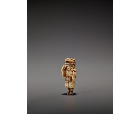   AN EARLY AND FINE IVORY NETSUKE OF A SHISHIMAI DANCER  Unsigned  Japan, late 18th century, Edo period (1615-1868)    Carved