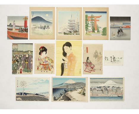   A GROUP OF THIRTEEN PRINTS  Japan, 19th – 20th century    Including works by Kawabata Gyokusho, Hasegawa Sadanobu, Ogata Ge